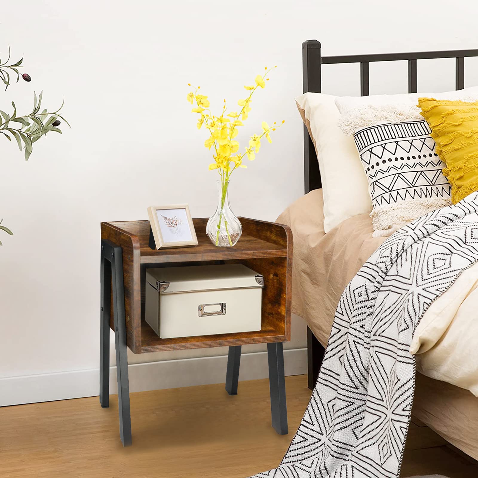 Nightstand with Storage Shelf,Mid Century Modern Bedside Table